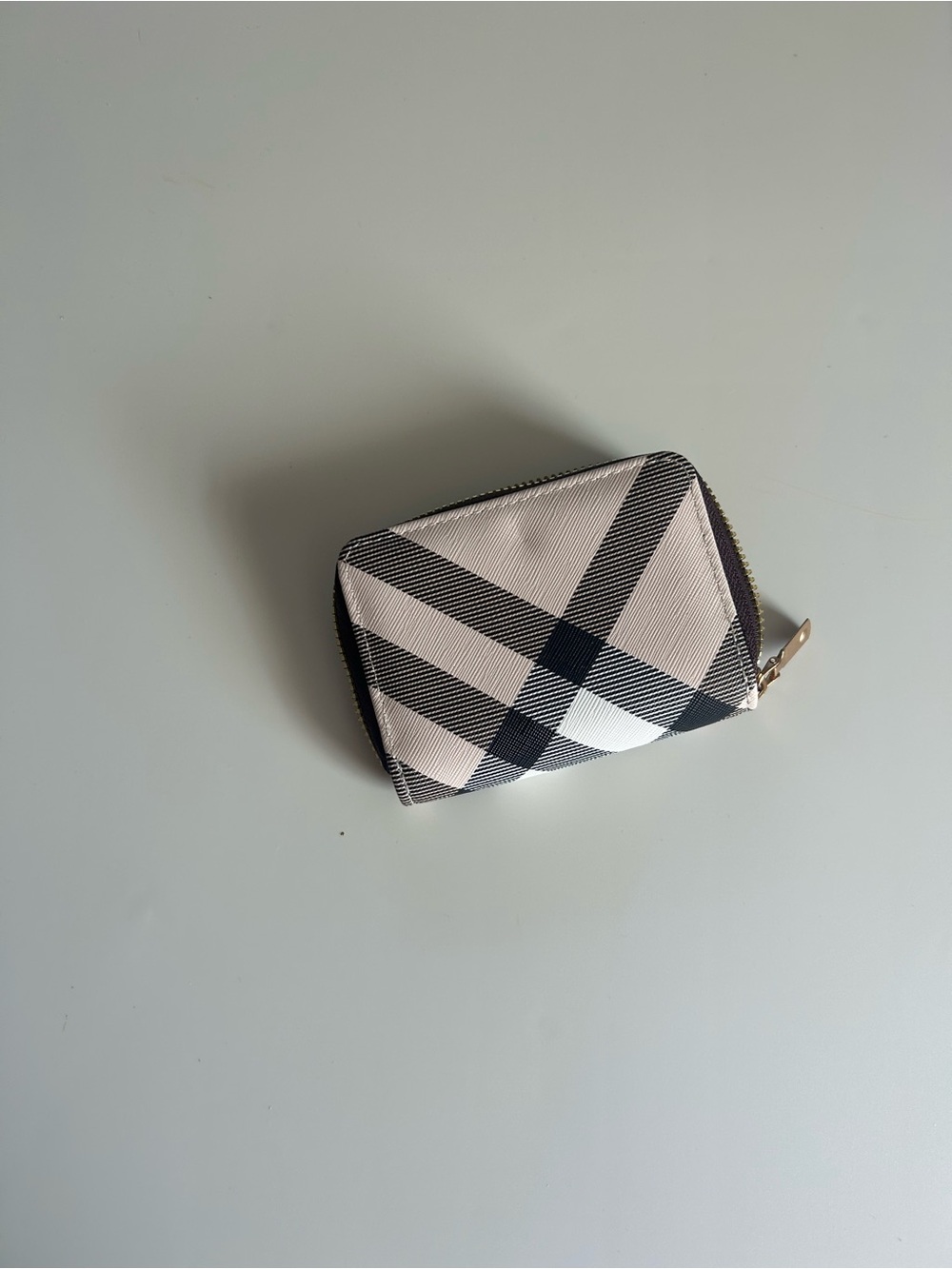 Women's Small Zip-Around Wallet in Beige Plaid